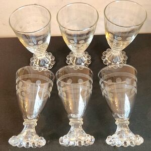 6 Retro Juice Glasses Etched Anchor Hocking Boopie Hobnail Cocktail